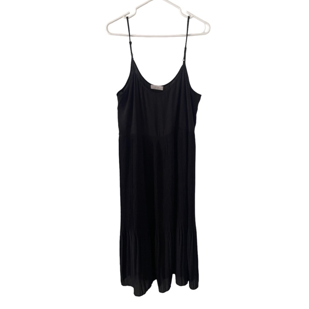 Oak + Fort Pleated Accordion Midi Dress Black Large